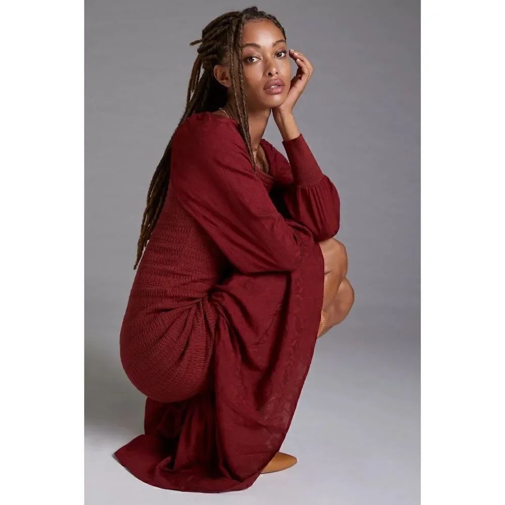 Anthropologie - Smocked Puff-Sleeved Midi Dress